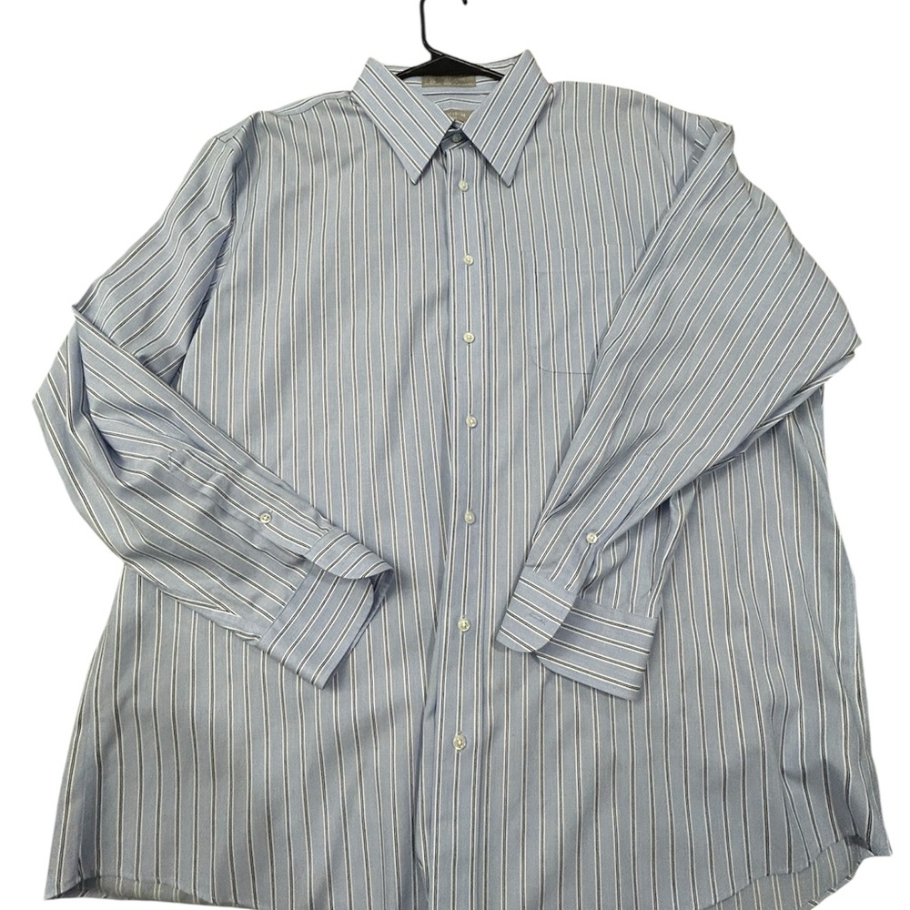 Nordstrom Men's Traditional Fit Light Blue Pinstripe Dress‎ Shirt 18/35